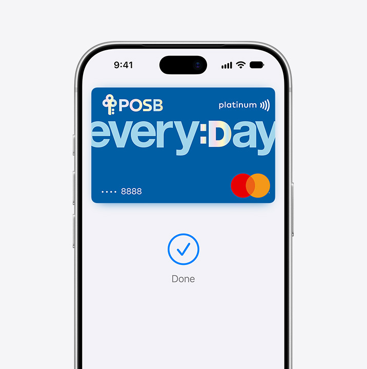 Partial iPhone screen display, showing a credit card being used in Apple Pay