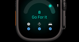 Apple Watch Ultra 4, titanium case, black color, readiness score of 8, Go For It