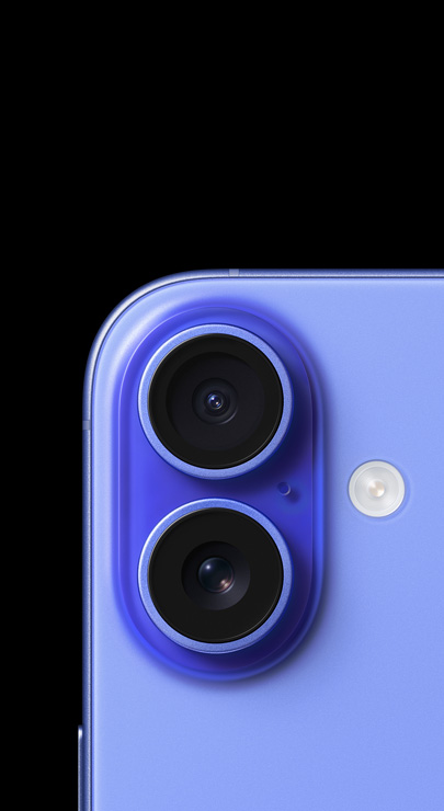 Le coin supérieur gauche d’un iPhone outremer avec deux objectifs alignés verticalement à l’arrière du téléphone