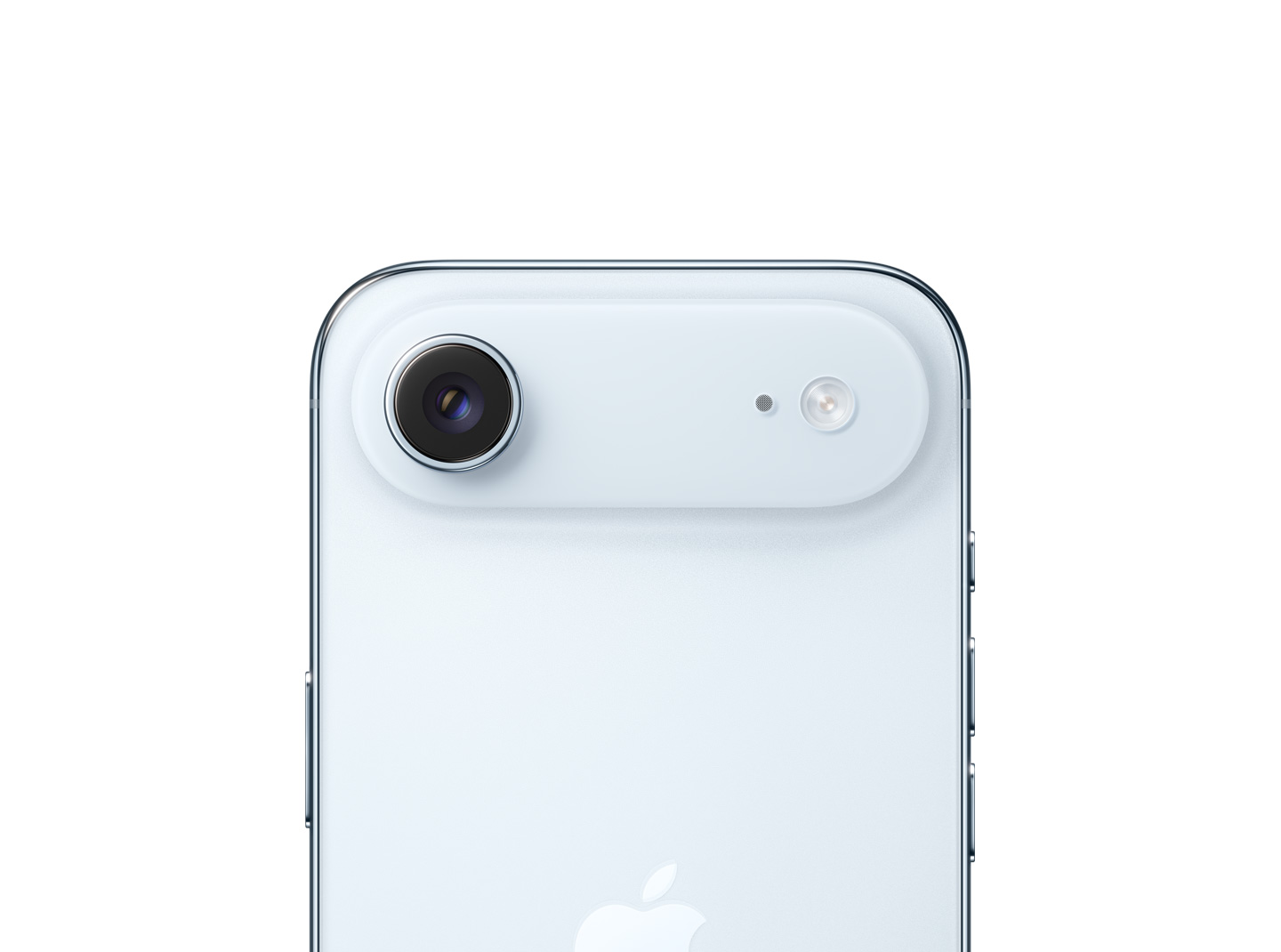 iPhone Air, Rückseite, Farbe Himmelblau, Fusion Hauptkamera-System in der Plattform oben