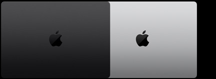 Vue extérieure de deux modèles de MacBook Pro 14 pouces illustrant les deux finitions disponibles